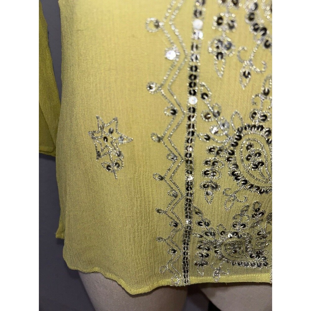 Dressbarn Vintage Women’s Sequined Silk Chiffon Tunic Top size M Lime Green Boho - Picture 4 of 9